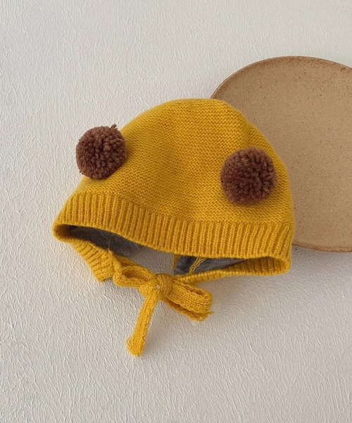 Bambin（ボンバン）の「【 Bambin / ボンバン 】 くまみみ ポンポン ニットキャップ / ニット ボンネット（ニットキャップ/ビーニー・キッズ・ブラウン/イエロー/ライトブラウン/アイボリー・FREE）」の4枚目の写真