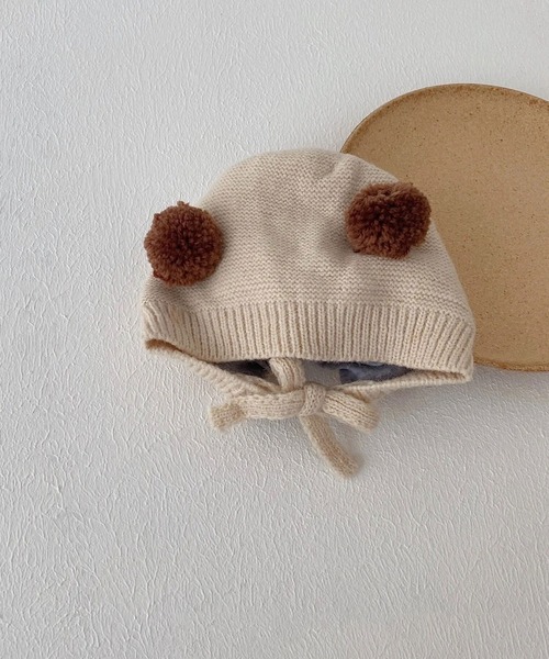 Bambin（ボンバン）の「【 Bambin / ボンバン 】 くまみみ ポンポン ニットキャップ / ニット ボンネット（ニットキャップ/ビーニー・キッズ・ブラウン/イエロー/ライトブラウン/アイボリー・FREE）」の2枚目の写真