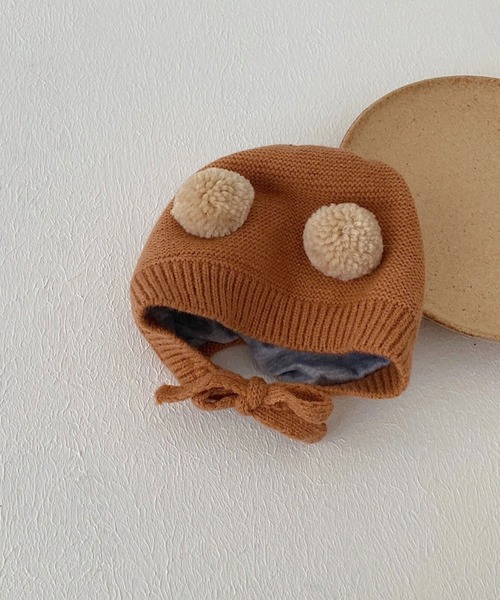 Bambin（ボンバン）の「【 Bambin / ボンバン 】 くまみみ ポンポン ニットキャップ / ニット ボンネット（ニットキャップ/ビーニー・キッズ・ブラウン/イエロー/ライトブラウン/アイボリー・FREE）」の5枚目の写真