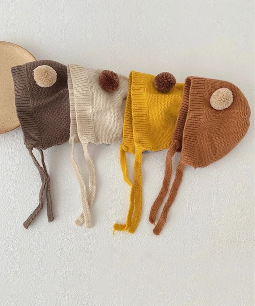 Bambin（ボンバン）の「【 Bambin / ボンバン 】 くまみみ ポンポン ニットキャップ / ニット ボンネット（ニットキャップ/ビーニー・キッズ・ブラウン/イエロー/ライトブラウン/アイボリー・FREE）」の6枚目の写真