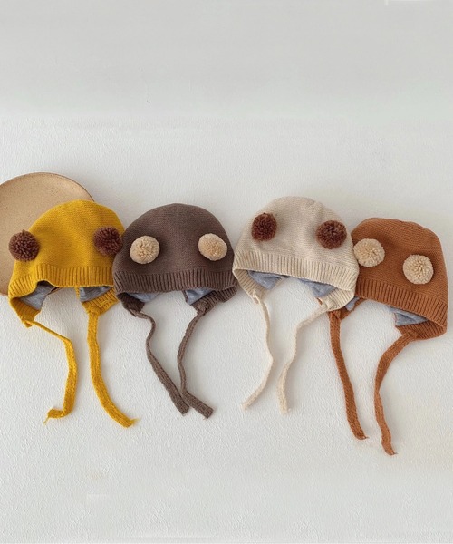 Bambin（ボンバン）の「【 Bambin / ボンバン 】 くまみみ ポンポン ニットキャップ / ニット ボンネット（ニットキャップ/ビーニー・キッズ・ブラウン/イエロー/ライトブラウン/アイボリー・FREE）」の7枚目の写真