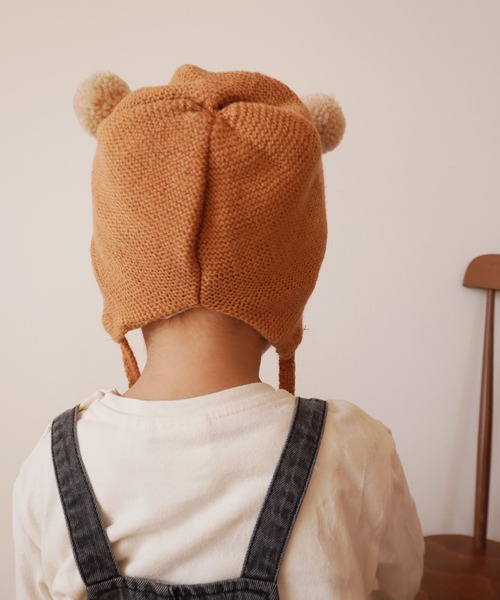 Bambin（ボンバン）の「【 Bambin / ボンバン 】 くまみみ ポンポン ニットキャップ / ニット ボンネット（ニットキャップ/ビーニー・キッズ・ブラウン/イエロー/ライトブラウン/アイボリー・FREE）」の9枚目の写真
