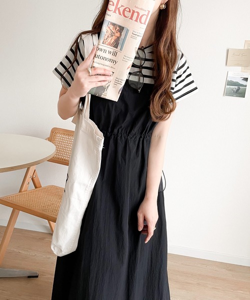 classicalelf（クラシカルエルフ）の「夏に大活躍！大人カジュアルでモードな印象に。ビスチェドッキングワンピース(無地＆ボーダー柄)（ワンピース・レディース・ベージュ系その他/ホワイト×ブラック/ブラック系その他/チャコールグレー×ブラック・X-LARGE/SMALL/MEDIUM/LARGE）」の16枚目の写真