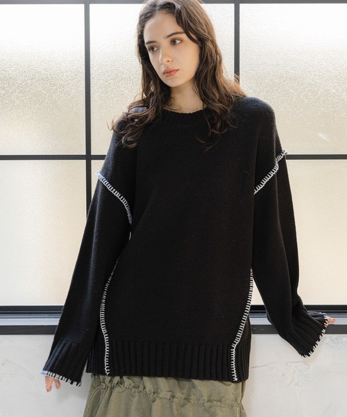 LAKOLE（ラコレ）の「3ゲージハンドステッチ風プルオーバー / 995960（ニット/セーター・レディース・ラベンダー/ライトグレー/ブラック/ナチュラル・SMALL/MEDIUM）」の2枚目の写真