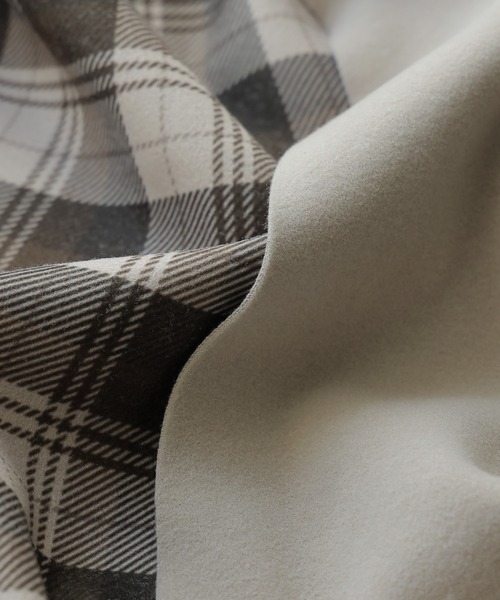 【セール】裏チェック柄ノーカラーロングコート（ノーカラーコート）｜etoll.（エトル）