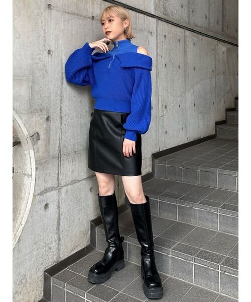 MURUA（ムルーア）の「ショルダーオープンハーフZIPニット（ニット/セーター・レディース・ブラック/ブルー/アイボリー・FREE）」の10枚目の写真