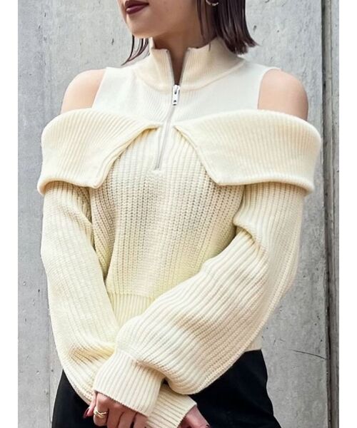 MURUA（ムルーア）の「ショルダーオープンハーフZIPニット（ニット/セーター・レディース・ブラック/ブルー/アイボリー・FREE）」の16枚目の写真