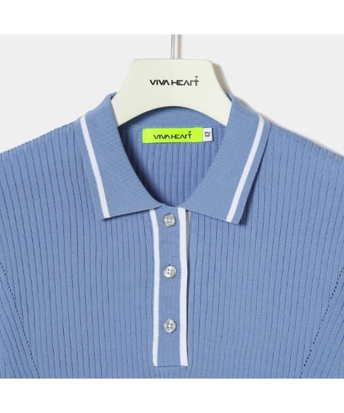 VIVA HEART（ビバハート）の「【VIVA HEART/GOLF】リブニット半袖ポロ（ポロシャツ・レディース・ピンク/オフホワイト/ブラック/ネイビー/サックスブルー・38/40/42）」の16枚目の写真