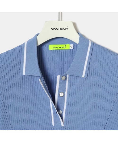 VIVA HEART（ビバハート）の「【VIVA HEART/GOLF】リブニット半袖ポロ（ポロシャツ・レディース・ピンク/オフホワイト/ブラック/ネイビー/サックスブルー・38/40/42）」の17枚目の写真
