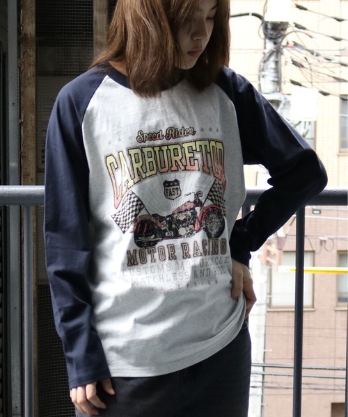 セール】ラグラン ロゴ プリント ロングスリーブTシャツ/リンガー ロン