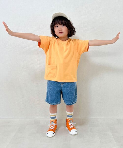 p.premier（ピードットプルミエ）の「イロチ買いしたいシンプルラグラン半袖Tシャツ（Tシャツ/カットソー・キッズ・クリーム/グレー/オフホワイト/ブラック/サックスブルー/グリーン/オレンジ・80/90/100/110/120/130/140）」の20枚目の写真