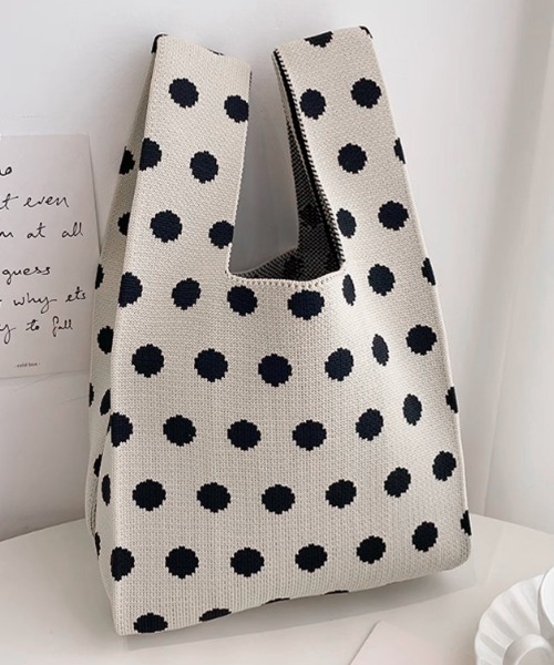 Miniministore（ミニミニストア）の「マルシェバッグ ニットバッグ ミニトート（トートバッグ・レディース・ブラック×レッド/アイボリー/ゼブラ/ブラック系2/ブルー/グリーン×ピンク/ネイビー/ピンク系1/ピンク系2/レオパード/ブラウン/ブラック系1/ベージュ系1/ベージュ系2/ホワイト系3/ホワイト系5/ブラウン系1/ライトブルー/ホワイト系1/ホワイト系2/ブラック系/ピンク系3/イエロー系1/ブラック×ホワイト/グリーン系2/ネイビー系1/パープル系1/ベージュ系3/ブラック系4/ブラック系5/ブルー系/ホワイト系7/ブラック系3/ホワイト系6・FREE）」の6枚目の写真