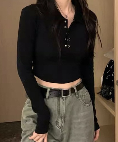 HALEY PESCA(ヘーリーペスカ)の「HALEY PESCA/無地ポロカットソー(Tシャツ/カットソー・レディース・グレー/ホワイト/ブラック・MEDIUM/SMALL/LARGE)」の12枚目の写真