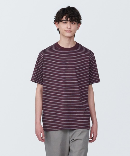 無印良品(ムジルシリョウヒン)の「紳士 天竺編みクルーネック半袖Tシャツ(ボーダー)(Tシャツ/カットソー・メンズ・ブラック系/オレンジ系4/グリーン系4/ホワイト系8/グレー系その他/ブルー系8/ダークグリーン系1/レッド系8・XS/S/M/L/XL)」の7枚目の写真