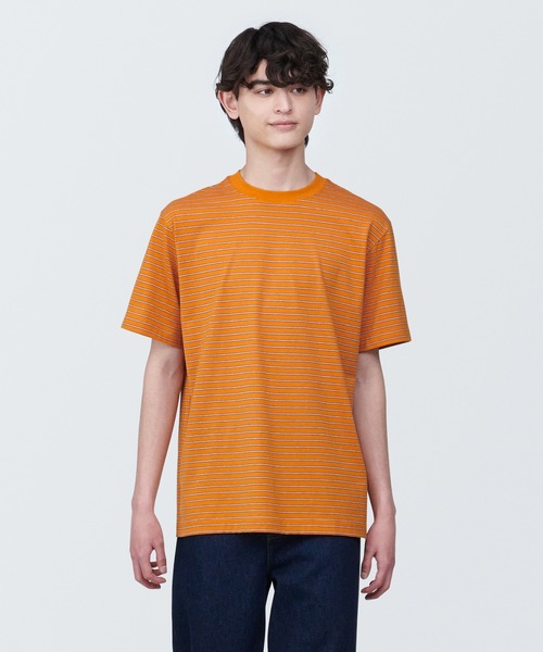 無印良品(ムジルシリョウヒン)の「紳士 天竺編みクルーネック半袖Tシャツ(ボーダー)(Tシャツ/カットソー・メンズ・ブラック系/オレンジ系4/グリーン系4/ホワイト系8/グレー系その他/ブルー系8/ダークグリーン系1/レッド系8・XS/S/M/L/XL)」の8枚目の写真