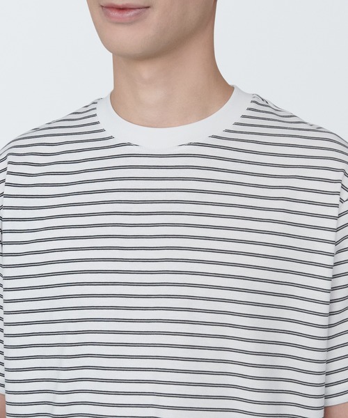 無印良品(ムジルシリョウヒン)の「紳士 天竺編みクルーネック半袖Tシャツ(ボーダー)(Tシャツ/カットソー・メンズ・ブラック系/オレンジ系4/グリーン系4/ホワイト系8/グレー系その他/ブルー系8/ダークグリーン系1/レッド系8・XS/S/M/L/XL)」の12枚目の写真