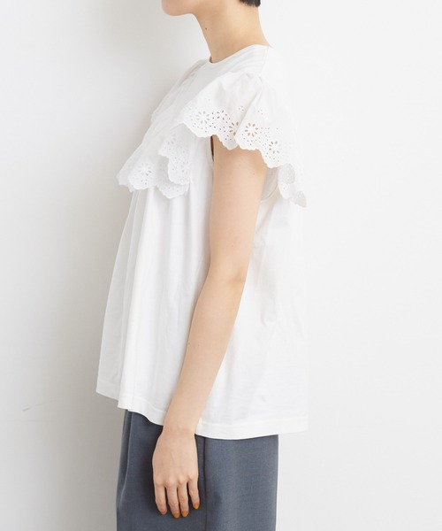 Dot&Stripes CHILD WOMAN(ドットアンドストライプス チャイルドウーマン)の「40/2天竺レース ドッキングフレンチスリーブプルオーバー(Tシャツ/カットソー・レディース・ホワイト/ブラック・FREE)」の21枚目の写真