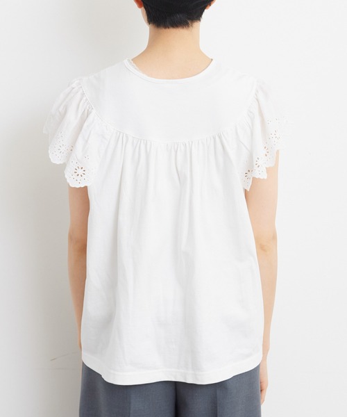 Dot&Stripes CHILD WOMAN(ドットアンドストライプス チャイルドウーマン)の「40/2天竺レース ドッキングフレンチスリーブプルオーバー(Tシャツ/カットソー・レディース・ホワイト/ブラック・FREE)」の22枚目の写真