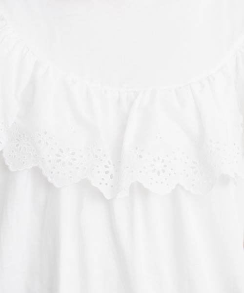 Dot&Stripes CHILD WOMAN(ドットアンドストライプス チャイルドウーマン)の「40/2天竺レース ドッキングフレンチスリーブプルオーバー(Tシャツ/カットソー・レディース・ホワイト/ブラック・FREE)」の5枚目の写真