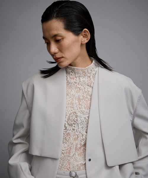 THINGS THAT MATTER(シングス ザット マター)の「TORIXION LONG GILET& CROPPED JACKET / トリクシオンロングジレ&クロップドジャケット(ノーカラージャケット・レディース・ブラック/ベージュ・FREE)」の22枚目の写真