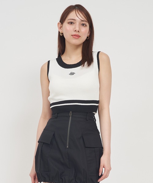 ROYAL PARTY（ロイヤルパーティー）の「配色ロゴ刺繍クロップドニットトップス（ニット/セーター・レディース・ブラック/グレー/オフホワイト・FREE）」の10枚目の写真