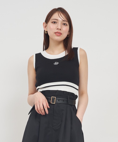 ROYAL PARTY（ロイヤルパーティー）の「配色ロゴ刺繍クロップドニットトップス（ニット/セーター・レディース・ブラック/グレー/オフホワイト・FREE）」の8枚目の写真