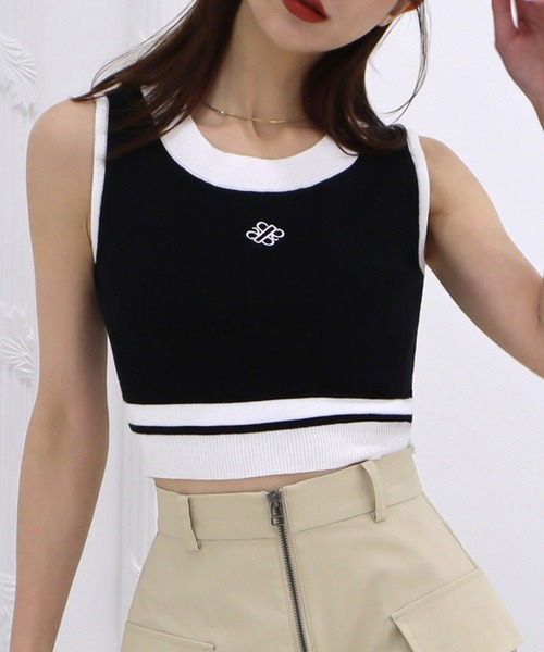 ROYAL PARTY（ロイヤルパーティー）の「配色ロゴ刺繍クロップドニットトップス（ニット/セーター・レディース・ブラック/グレー/オフホワイト・FREE）」の17枚目の写真