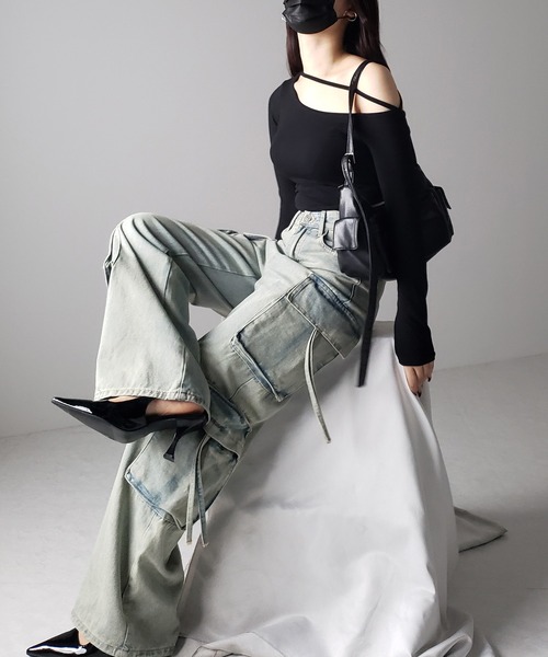 me+em select(ミームセレクト)の「※※【 4size / 2color 】4ポケットストラップヴィンテージルーズカーゴデニム / 4 pocket strap vintage loose cargo denim(デニムパンツ・レディース・ダークブルー/ライトブルー・MEDIUM/SMALL/X-LARGE/LARGE)」の17枚目の写真