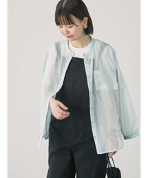 シアーバンドカラーシャツ