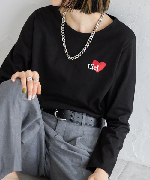 each(イーチ)の「ハート柄アソートロングTシャツ(Tシャツ/カットソー・レディース・ブラック/ホワイト×レッド/ブラック×レッド/シルバー/ブラック系その他/ホワイト/ホワイト系その他・FREE)」の6枚目の写真