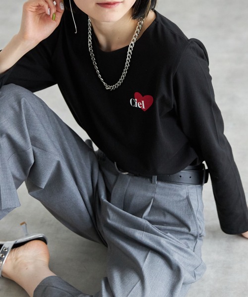 each(イーチ)の「ハート柄アソートロングTシャツ(Tシャツ/カットソー・レディース・ブラック/ホワイト×レッド/ブラック×レッド/シルバー/ブラック系その他/ホワイト/ホワイト系その他・FREE)」の8枚目の写真