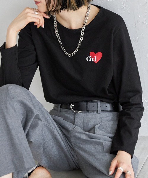 each(イーチ)の「ハート柄アソートロングTシャツ(Tシャツ/カットソー・レディース・ブラック/ホワイト×レッド/ブラック×レッド/シルバー/ブラック系その他/ホワイト/ホワイト系その他・FREE)」の10枚目の写真