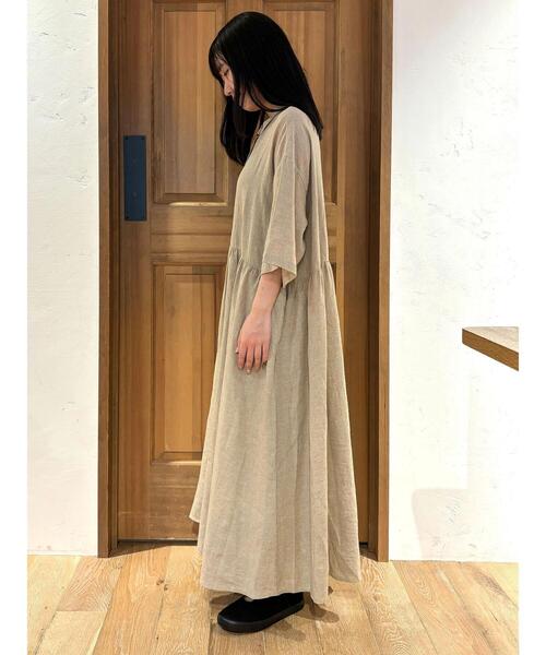 Samansa Mos2（サマンサ モスモス）の「【Sサイズ / WEB限定】【イージーケア】柄アソートリネン混シャツワンピース（ワンピース・レディース・グリーン/ブラック/ラベンダー/ベージュ/チャコールグレー・S/M）」の19枚目の写真