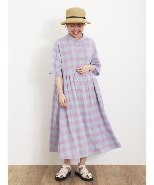 Samansa Mos2（サマンサ モスモス）の「【Sサイズ / WEB限定】【イージーケア】柄アソートリネン混シャツワンピース（ワンピース・レディース・グリーン/ブラック/ラベンダー/ベージュ/チャコールグレー・S/M）」の14枚目の写真