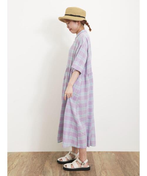 Samansa Mos2（サマンサ モスモス）の「【Sサイズ / WEB限定】【イージーケア】柄アソートリネン混シャツワンピース（ワンピース・レディース・グリーン/ブラック/ラベンダー/ベージュ/チャコールグレー・S/M）」の16枚目の写真