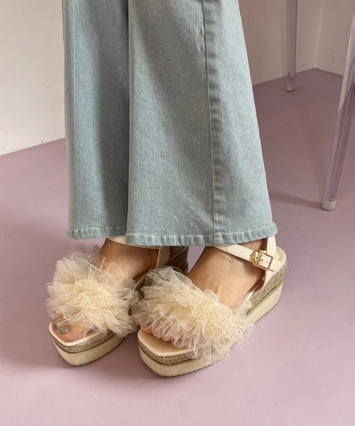 ジュート厚底フリルサンダル