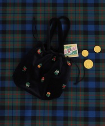 ベロアカラフル刺繍 きんちゃくBAG