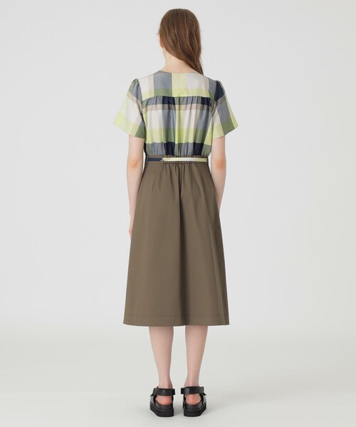 【クレストブリッジ】チェッククロッシングツイルサックドレス　ワンピース　38 クレストブリッジ】チェッククロッシングツイルサックドレス
