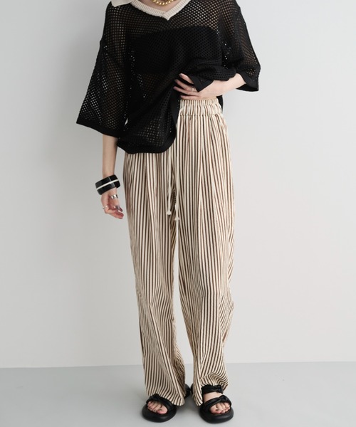 MERLOT（メルロー）の「ストライプイージーロングパンツ（その他パンツ・レディース・ブラック/ブラウン・FREE）」の12枚目の写真