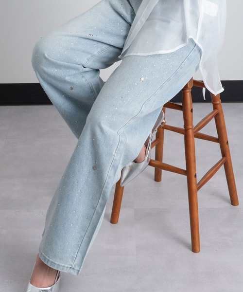 Diosfront(ディオスフロント)の「ラインストーンストレートワイドデニムパンツ(デニムパンツ・レディース・ブルー・S/M/L/XL/XXL)」の19枚目の写真