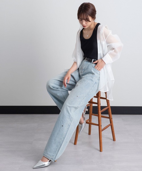 Diosfront(ディオスフロント)の「ラインストーンストレートワイドデニムパンツ(デニムパンツ・レディース・ブルー・S/M/L/XL/XXL)」の20枚目の写真