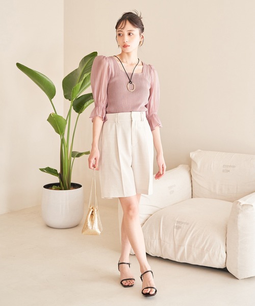 VIS(ビス)の「オーガンジーキャンディスリーブリブニット(Tシャツ/カットソー・レディース・オフホワイト/ブラック/ピンク・FREE)」の19枚目の写真