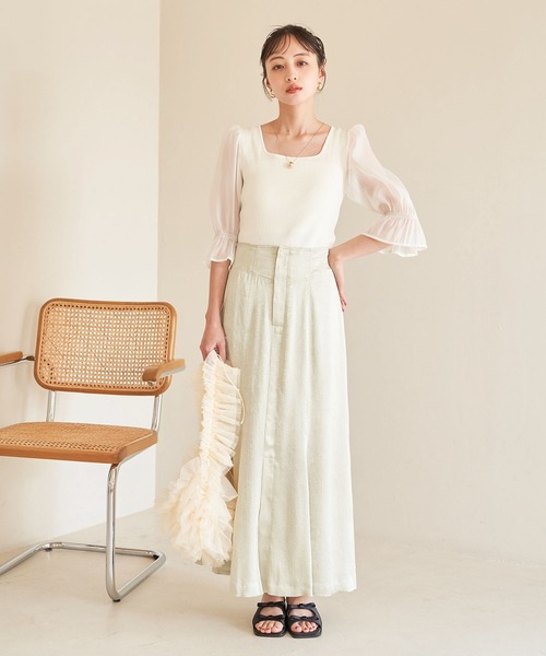 VIS(ビス)の「オーガンジーキャンディスリーブリブニット(Tシャツ/カットソー・レディース・オフホワイト/ブラック/ピンク・FREE)」の13枚目の写真