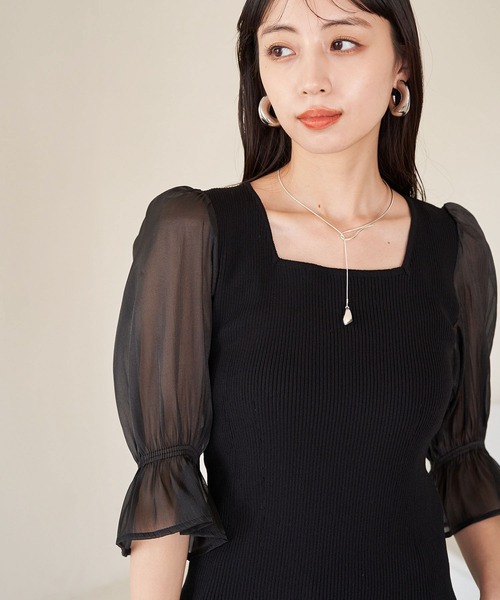 VIS(ビス)の「オーガンジーキャンディスリーブリブニット(Tシャツ/カットソー・レディース・オフホワイト/ブラック/ピンク・FREE)」の16枚目の写真