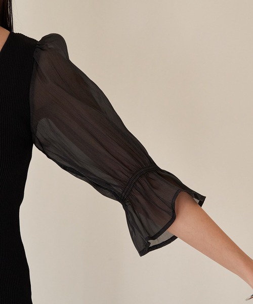 VIS(ビス)の「オーガンジーキャンディスリーブリブニット(Tシャツ/カットソー・レディース・オフホワイト/ブラック/ピンク・FREE)」の9枚目の写真