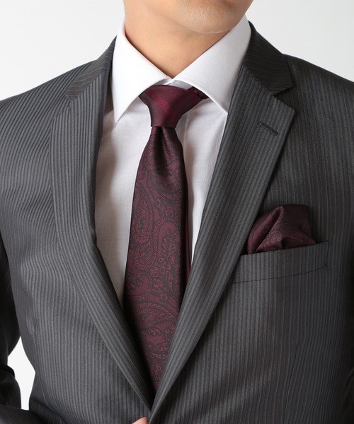 CROWDED CLOSET(クラウデッドクローゼット)の「<クレリックタイ>シャドーペイズリー柄/シャドーストライプ(同素材チーフ・ボウタイあり)(ネクタイ・メンズ・シルバー/ボルドー/ネイビー/オレンジ/ブルー・FREE)」の19枚目の写真