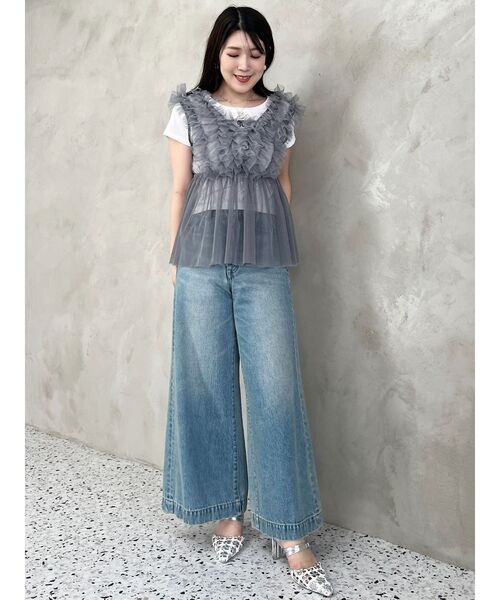 MERCURYDUO（マーキュリーデュオ）の「チュールフリルチュニックブラウス（シャツ/ブラウス・レディース・チャコールグレー/ブルー/アイボリー/ブラック・FREE）」の6枚目の写真