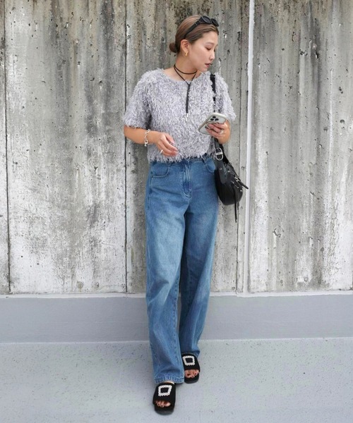 HEILIS(ヘイリス)の「《hideka select》フェザープルオーバートップス / 半袖 シアー フリンジ(Tシャツ/カットソー・レディース・グレー/アイボリー・FREE)」の8枚目の写真