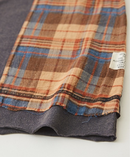 【セール】チェック×デニムリメイク風長袖プルオーバー（Tシャツ/カットソー）｜CUBE SUGAR（キューブシュガー）