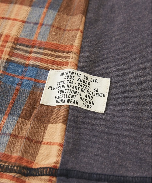 【セール】チェック×デニムリメイク風長袖プルオーバー（Tシャツ/カットソー）｜CUBE SUGAR（キューブシュガー）